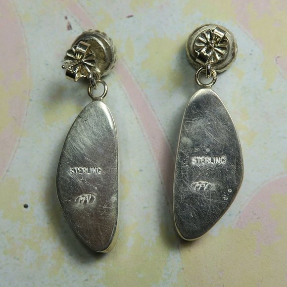 .925 Sterling Silver / Turquoise Artisan Drop Earrings - Picture 4 of 4